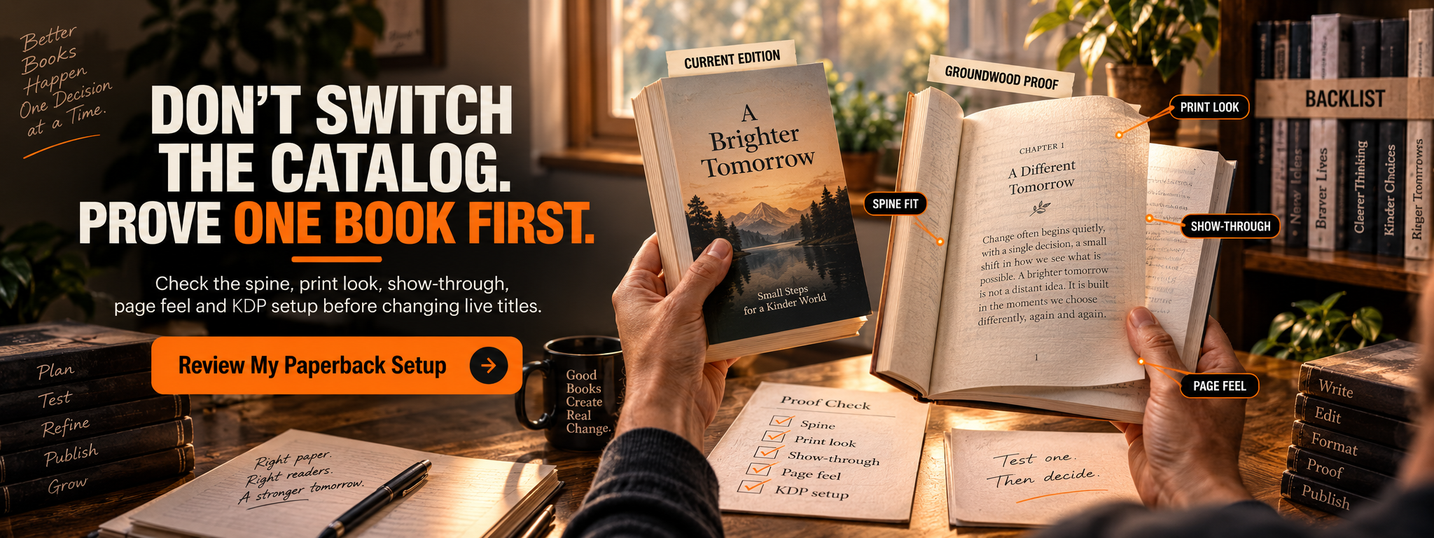 Don't switch the catalog. Prove one book first