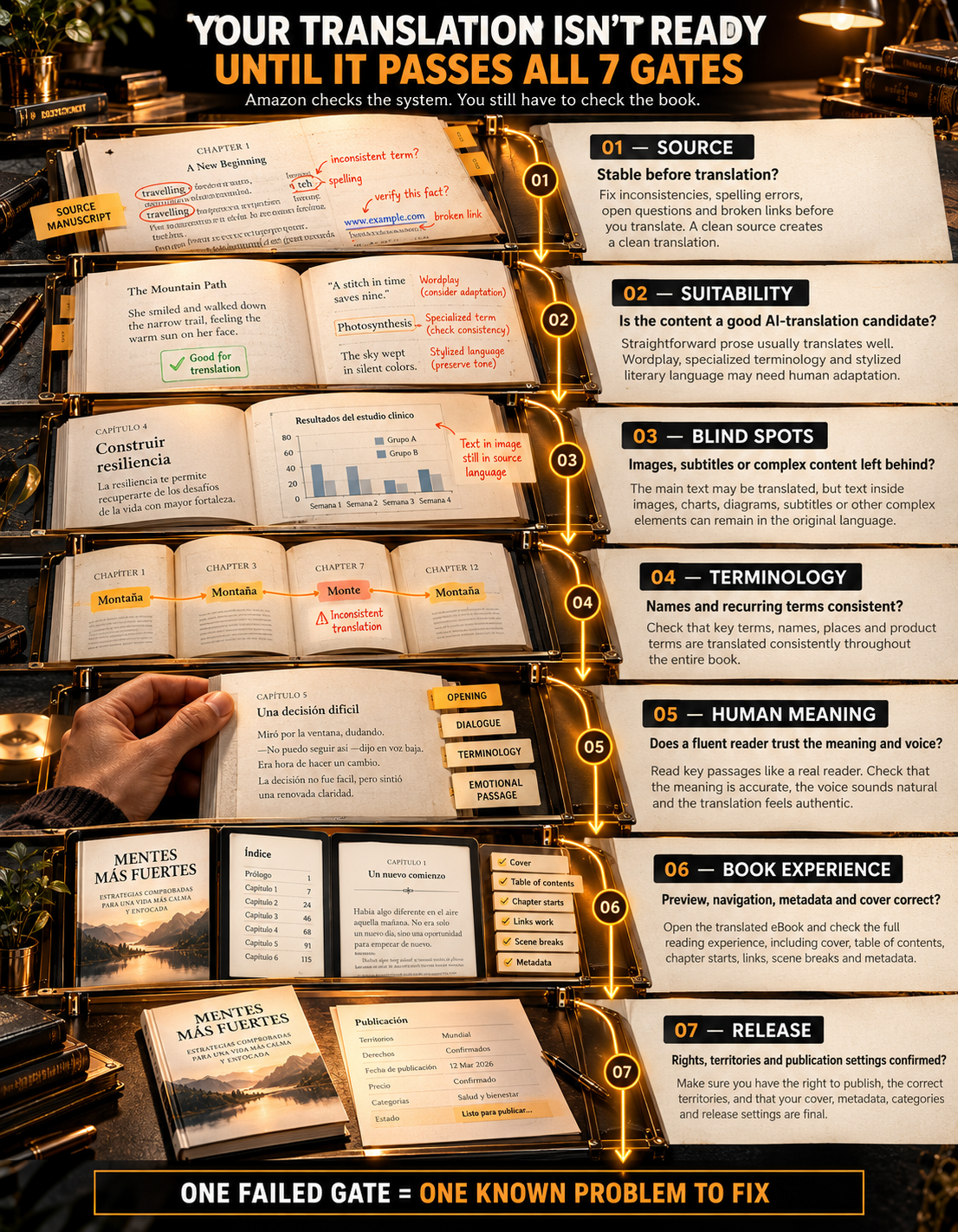 Seven-gate Kindle Translate review: source, suitability, blind spots, terminology, human meaning, book experience and release