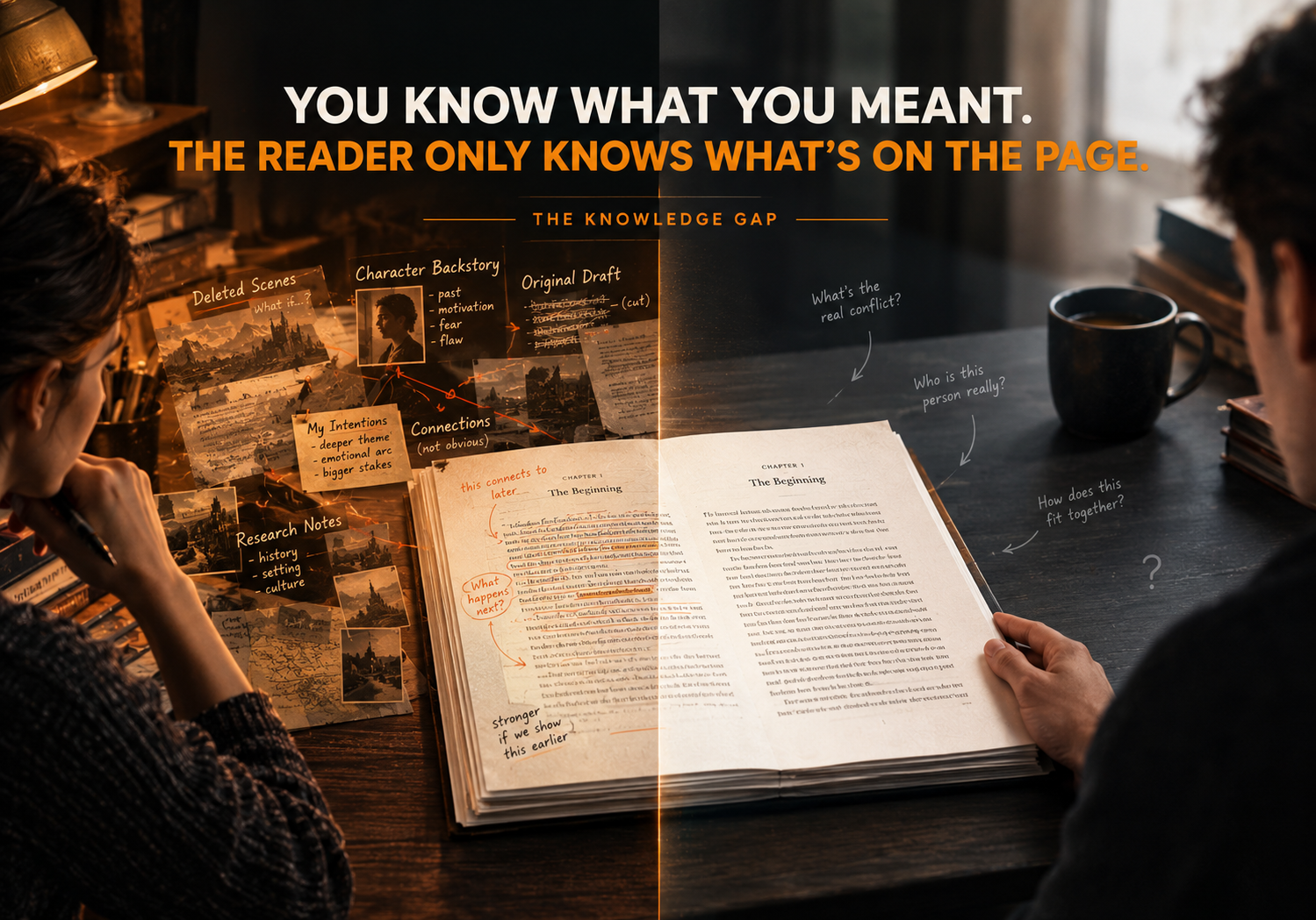 The knowledge gap between what the author remembers about a manuscript and what the reader sees on the page